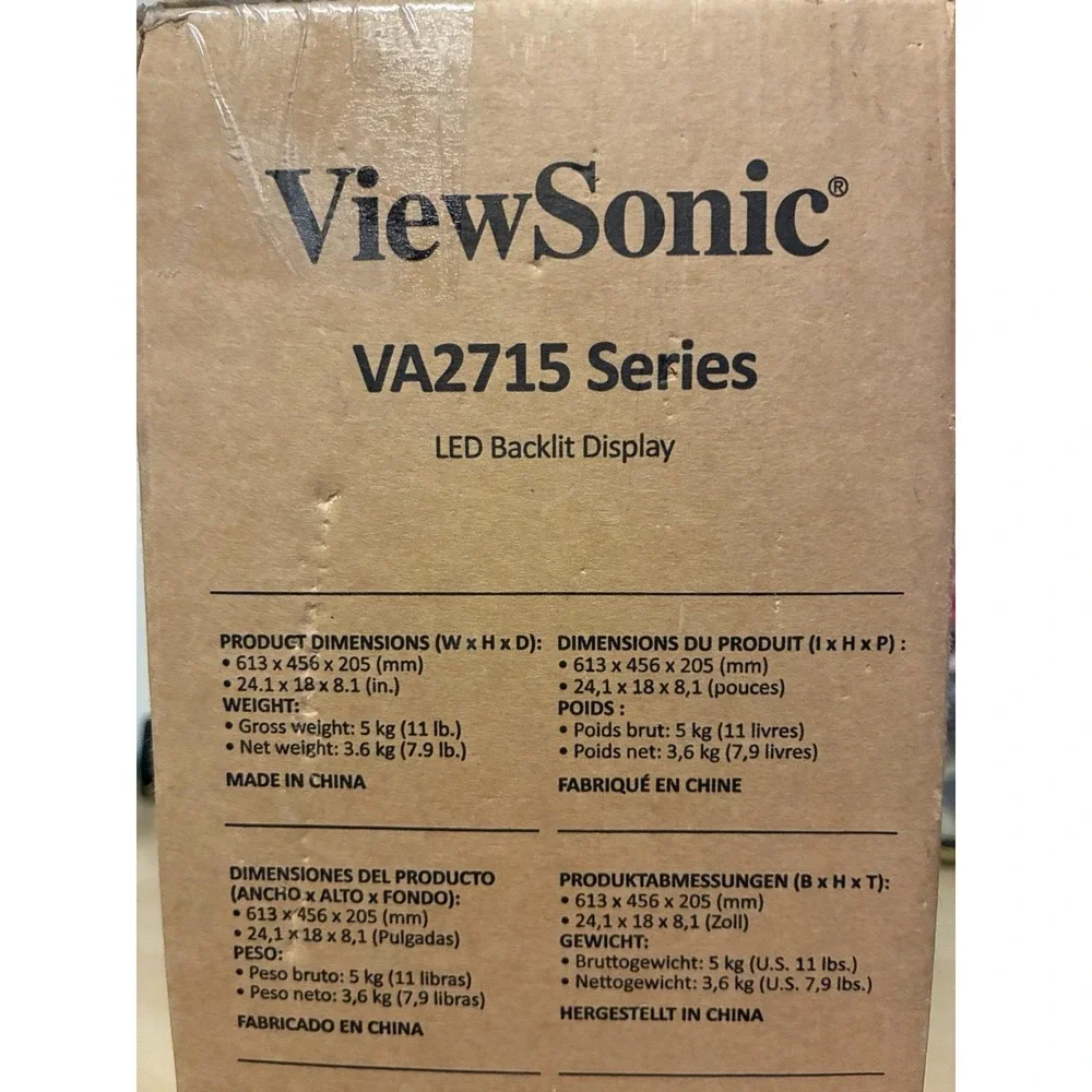 ViewSonic 27-inch QHD 2560x1440p LED Monitor HDMI DisplayPort VA2715-2K-MHD NIB